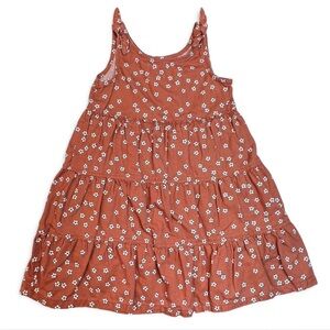 Adorable Floral Tiered Kids Dress - Rust